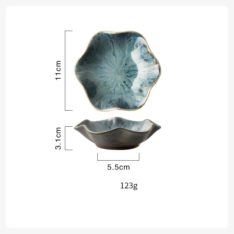 Красивые Ретро лотоса Керамическая Тарелка фарфоровая печь глазурованный цветок обеденная тарелка соус орехи фруктовый поднос вечерние тарелки для закуски тарелка - Цвет: Grey Leaf