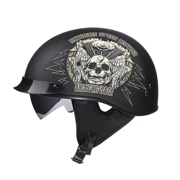 

Motorcycle Motorbike Rider Half ABS Retro Helmet Visor With Collar Vespa Open Face Half Motor with dual lens Matte black