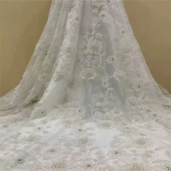 

HFX Beaded/Stones Embroidery French Lace High-end Wedding Dress Tulle Fabric African Lace High Quality French Lace Fabric X1344
