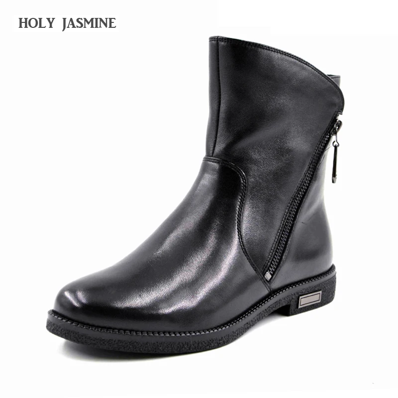 

Hot sale 2017 New Winter Sexy Sheepskin Women Boots Zip High heels Boots Lady Round Toe Square heel Ankle Boots Free shipping