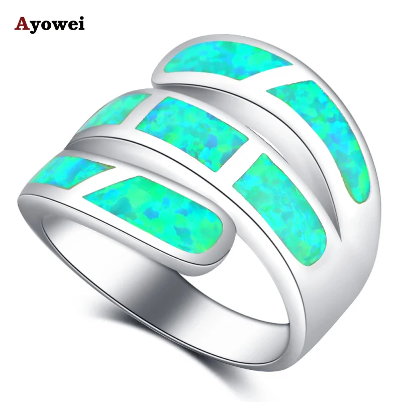 Ayowei Wonderful Design Green Fire Opal Silver Stamped Wholesale &amp Retail Fashion Jewelry Huge Rings USA Sz#6#7#8#9#10 OR871A | Украшения