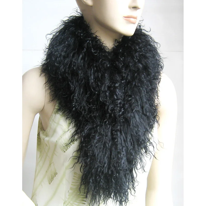 CX-S-88 женский зимний модный дизайнерский натуральный монгольский мех ягненка теплый шарф продукт для - Цвет: Black