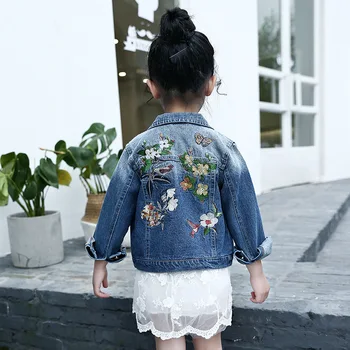 

2018 Autumn New Girl Short Loose Coat Child Embroidery Magpie Cowboy Jacket