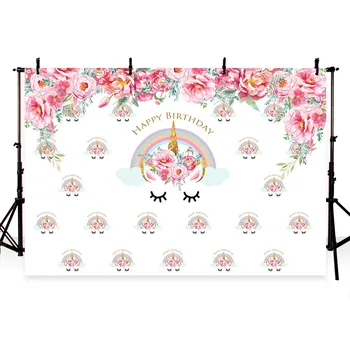 

7x5 Pink Flowers Photograhy Backdrop Vinyl Floral Unicorn Backdrop Background for Birthday Party Photo Studio Backgroun Kids