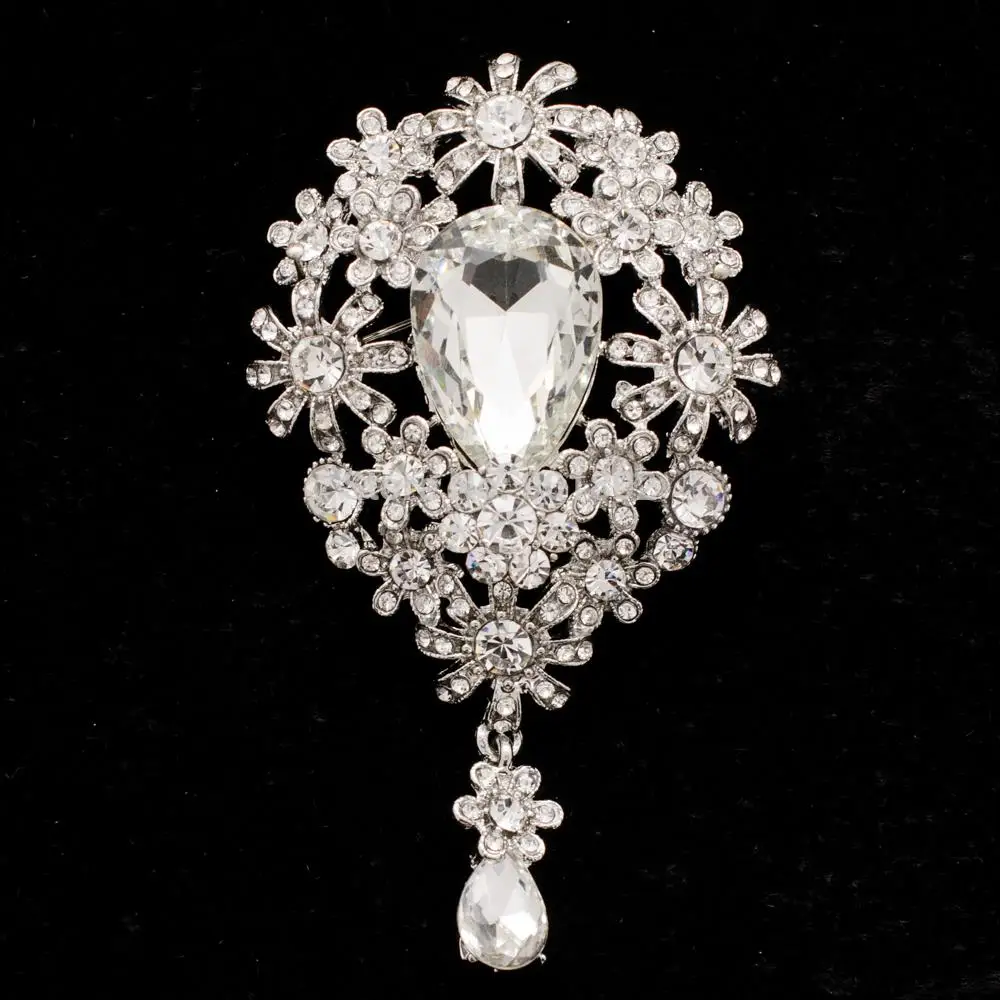 FashionStyleFlowerArtDecoBroochesPinsPendantClearRhinestone