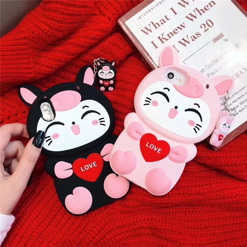 

For OPPO A3 A5 A7 A7X New Hot Lovely 3D Cartoon cat love heart Pendant Soft silicone Phone Case Cover For OPPO A73 A79