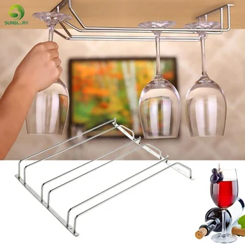 

Stainless Steel Wine Glass Holder Hanging Drinking Glasses Stemware Rack Under Cabinet Storage Double Row Hanging Shelf Bar Tool