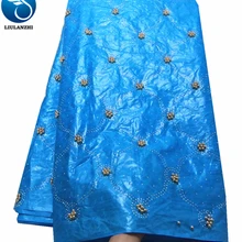 LIULANZHI bazin brode Рождественская Ткань для шитья синий 5 ярдов/партия с золотыми бусинами Онлайн шоппинг ML2B30