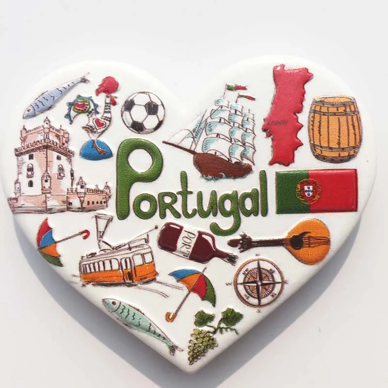 

Lychee Portugal Heart Shaped Refrigerator Magnetic Sticker Famouse Landscape Fridge Magnets Home Decoration Travel Souvenir