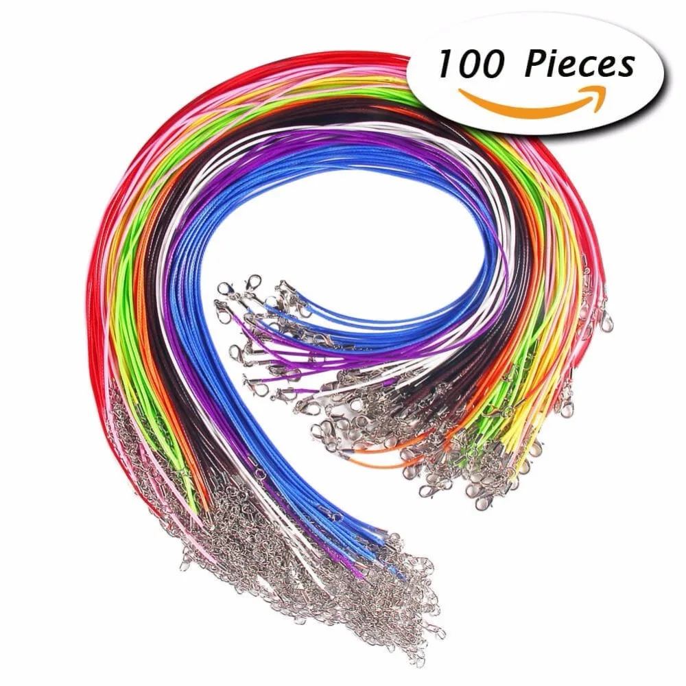 

100 Pcs 18 Inches Waxed Cotton Necklace Cord with Lobster Claw Clasp for DIY Jewelry Making, Mix Color