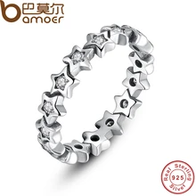 Bamoer sparkling 925 starshine estrella anillo de dedo de plata esterlina con cz clara original pa7161 joyería fina para las mujeres de la boda