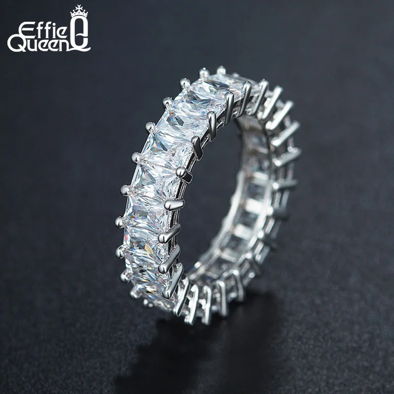 Effie Queen 2018 Row Eternal Crystal Jewelry Wedding Ring Clear Fashion Eternity Rings for Women Free Shipping Jewelry DR146