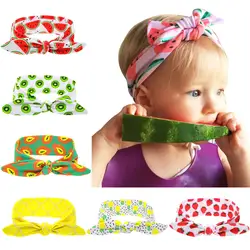 Для маленьких девочек повязка на голову младенческой аксессуары для волос фрукты Луки Головные уборы для новорожденных заячьими ушками