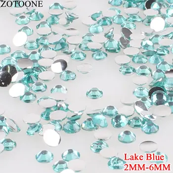 

ZOTOONE Lake Blue Crystal Nail Rhinestones Flatback Round Resin Non Hotfix Rhinestones For 3D Nails Art Decorations Applique E