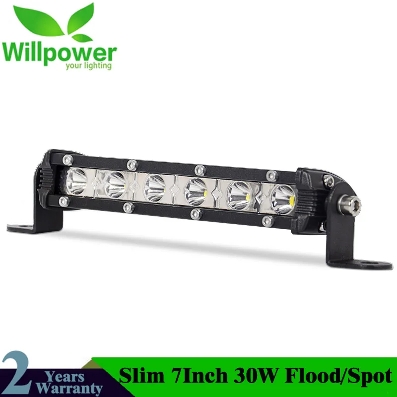 7''30W Slim Led Work Light Bar Car Truck Head Light Roof Bumper Fog