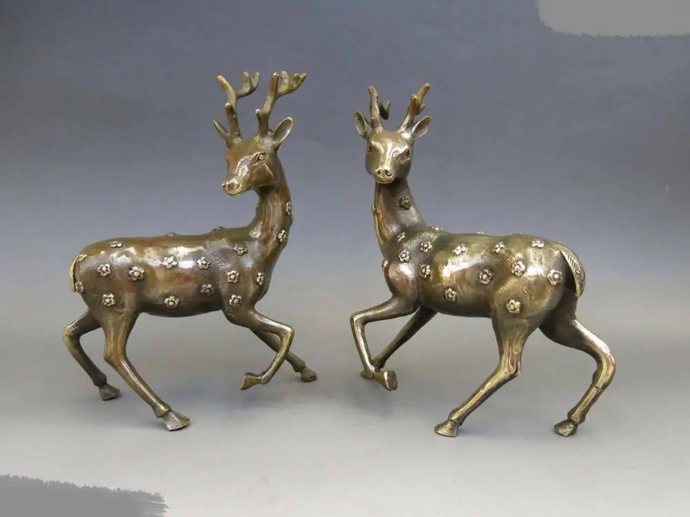 

DS DS China Brass copper Feng Shui lucky sika deer pair Sculpture Statue