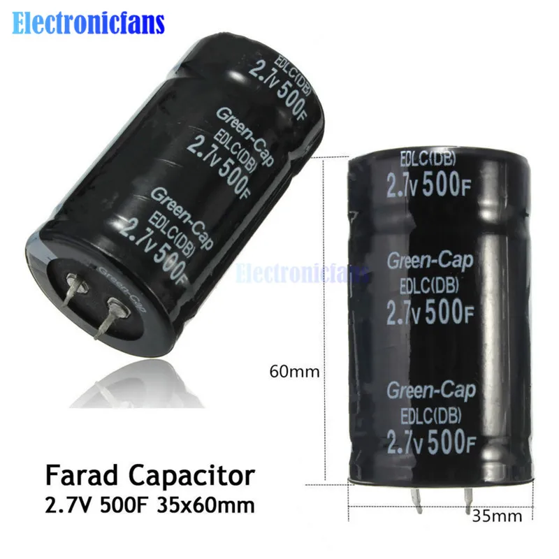 Diymore-condensador de Farad de 2,7 V, 500F, 35x60MM, supercondensadores con agujero pasante, uso General, 2.7V500F, dos pies/cuatro pies