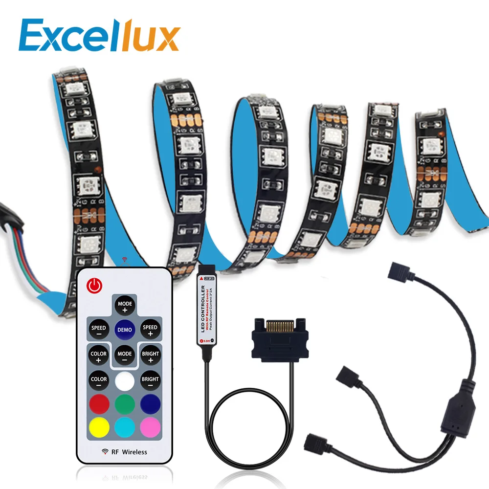 

DC12V RGB 5050 LED Strip For Led TV Backlight PC Computer Case 1M 2M rgb Ribbon Tape,17Key RF SATA LED Controller Flexible Strip