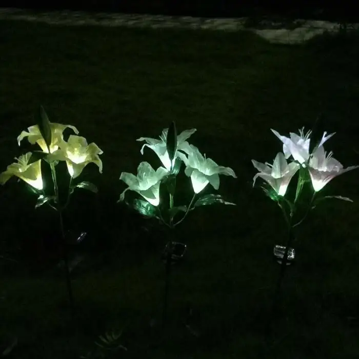 Высокая солнечная мощность 3 светодиода поддельные цветок лилии сад Кол пейзаж лампа открытый двора Вечерние огни LG66