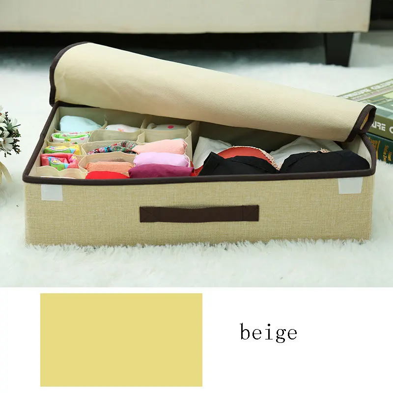beige 1 шт. Многофункциональный органайзер для хранения одежды 15 решетки пылезащитный хлопок белье 50*30 см носки контейнер Настольный отделочная коробка - Цвет: beige