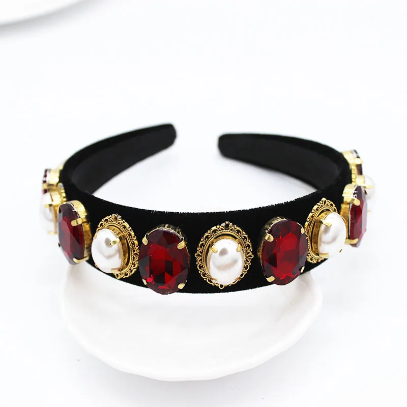 

Baroque Luxury Court Crystal Hairband Vintage Women Fashional Rhinestone Brand Headdress Hair Hoop Pearl Hair Jewelry