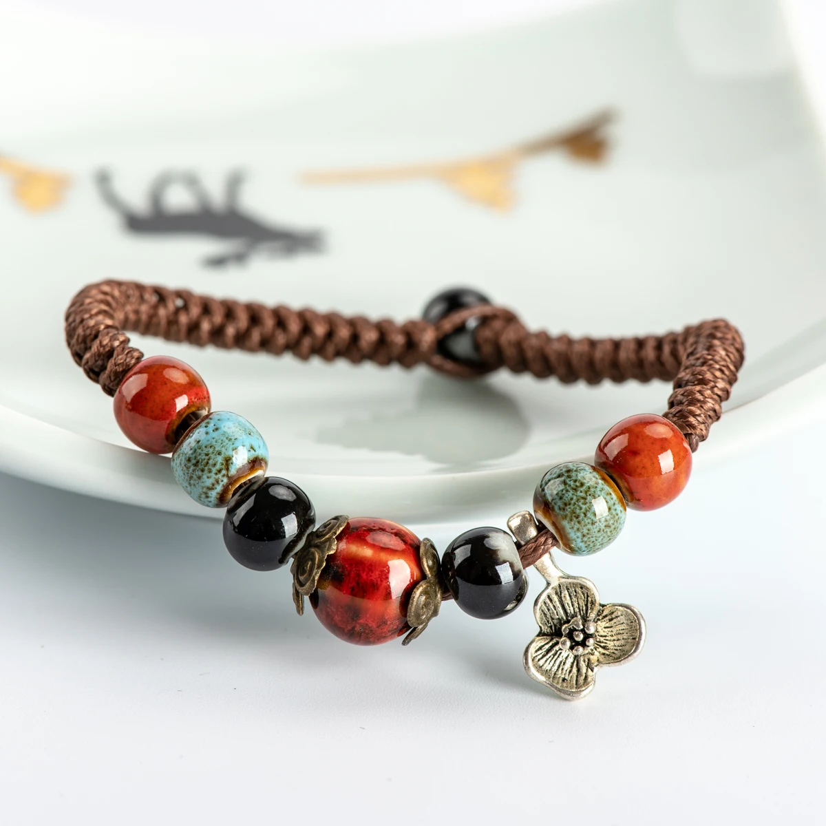 Фарфоровые веревочные браслеты богемная накидка Этническая бижутерия из керамики для дам оптом# HY561