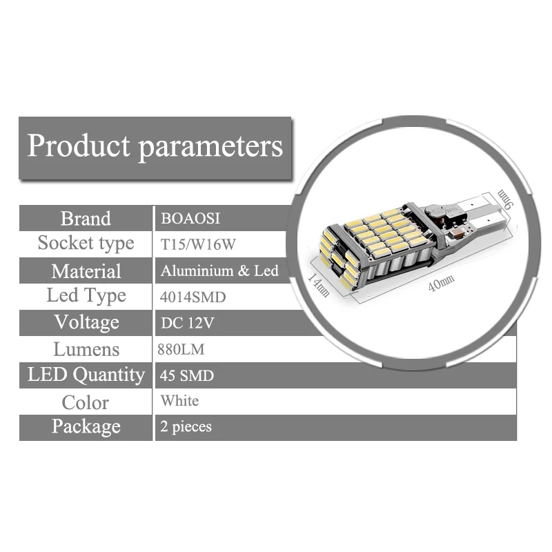 2x T15 W16W светодиодный Авто Лампы Canbus обратный свет нет ошибок интерьер 4014SMD белый Цвет для BMW E39 E60 E90 E46