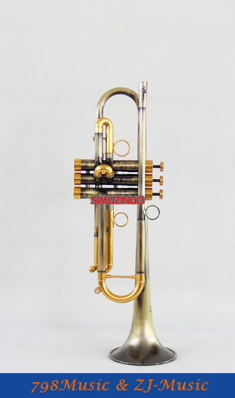 

New Professional Antique Finish Trumpet B-flat Monel Valves With Case Mouth