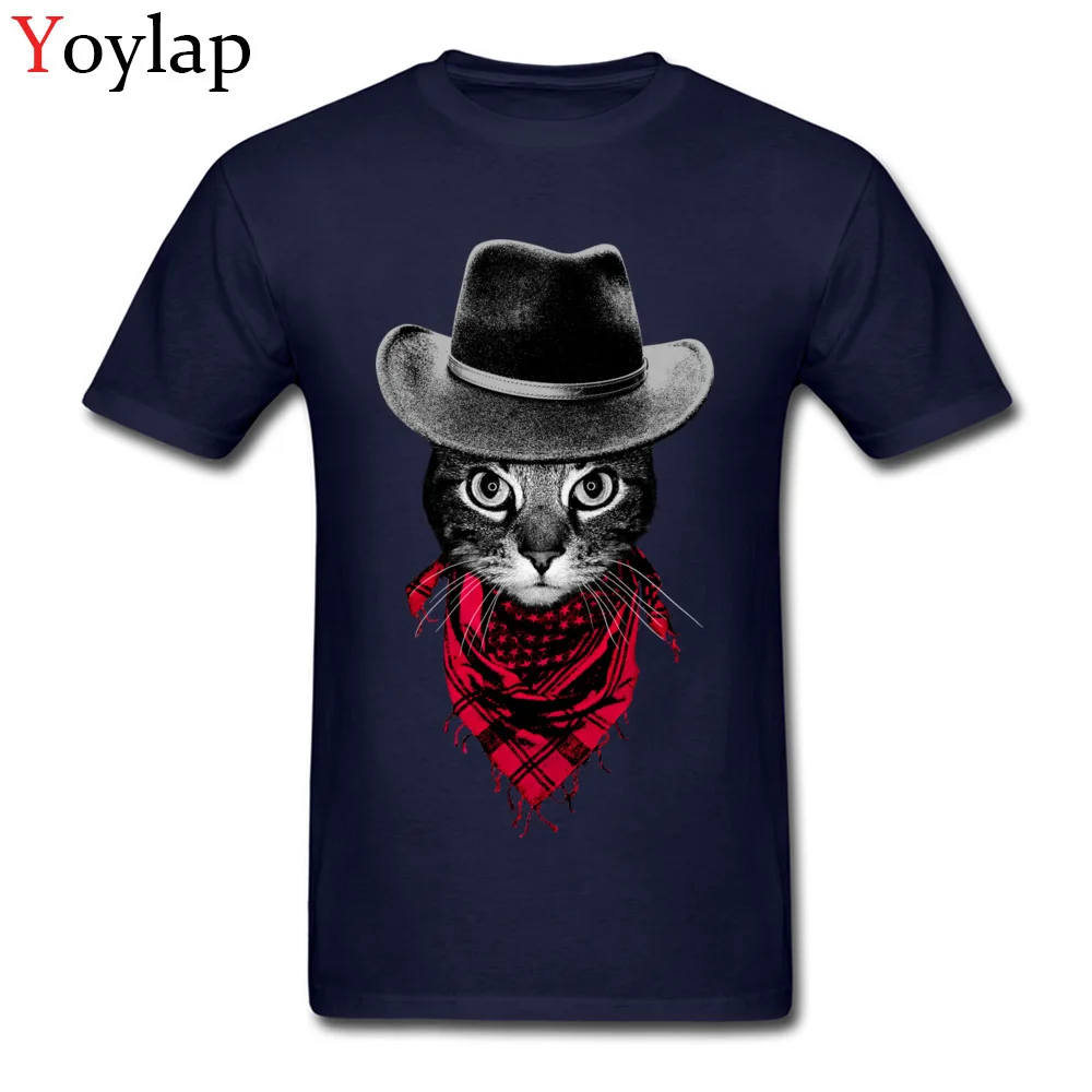 T-shirts Short Sleeve Casual New Arrival Cowboy Cat Crewneck 100% Cotton Mens Summer Autumn Tops Shirt Casual Clothing Shirt navy