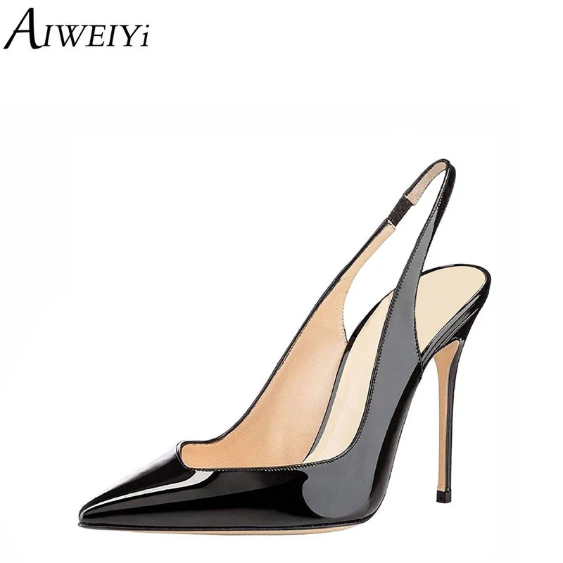 

AIWEIYi Women High Heels Patent Leather Platform Pumps 10CM Pointed toe Sling back Thin High Heeled Shoes Casual Shoes Woman