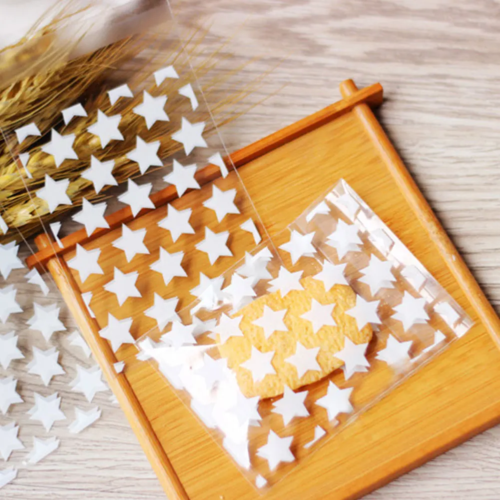 

100 Pcs/lot Clear Christmas Star Cookie Bag Plastic Cellophane Self Adhesive Seal Bakery Gift biscuits package decorations
