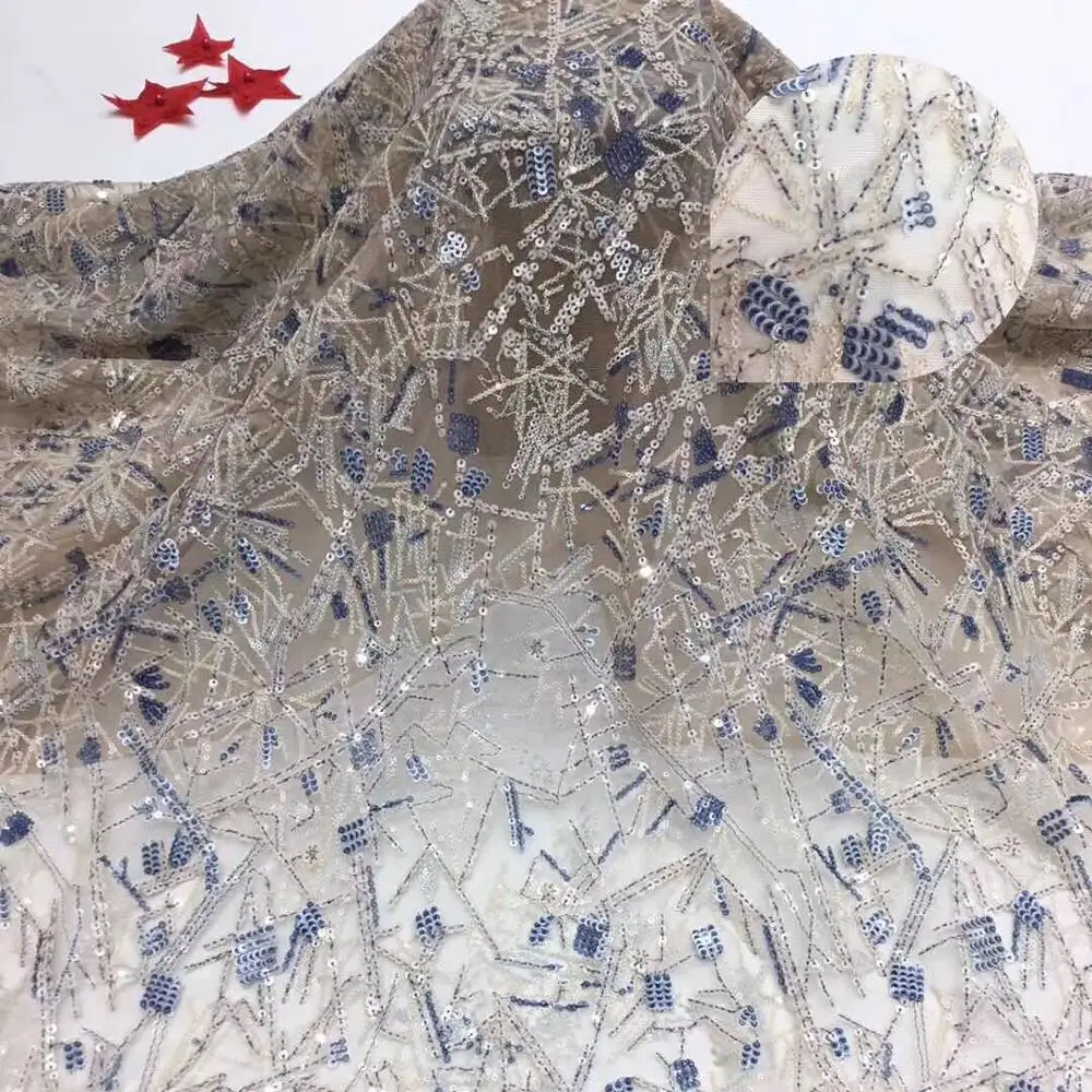 

Sat-7.3206 fashionable sequins tulle embroidery french net lace fabric for party dress