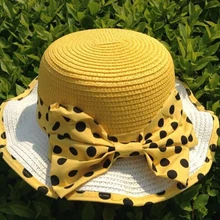 10 шт./партия,, летняя и весенняя соломенная шляпа в Корейском стиле для девочек, Повседневная Панама в горошек, Пляжная Милая шляпа