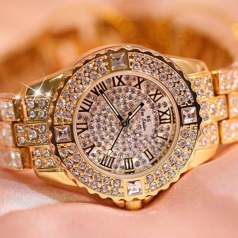

2019 Roman Digital Scale Rhinestone Full Table Gold Silver Rose Gold Watch Gift Ladies Rhinestone Dial Fashion & Casual