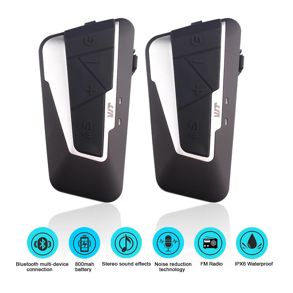 

one pair T9S motorcycle helmet bluetooth intercom IPX7 waterproof 1000M motorbike BT interphone wireless headset with FM Radio