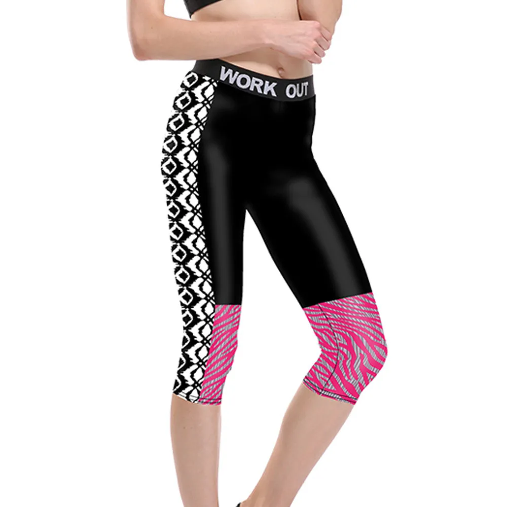 Women's Gym Legging knee length printed-Blue