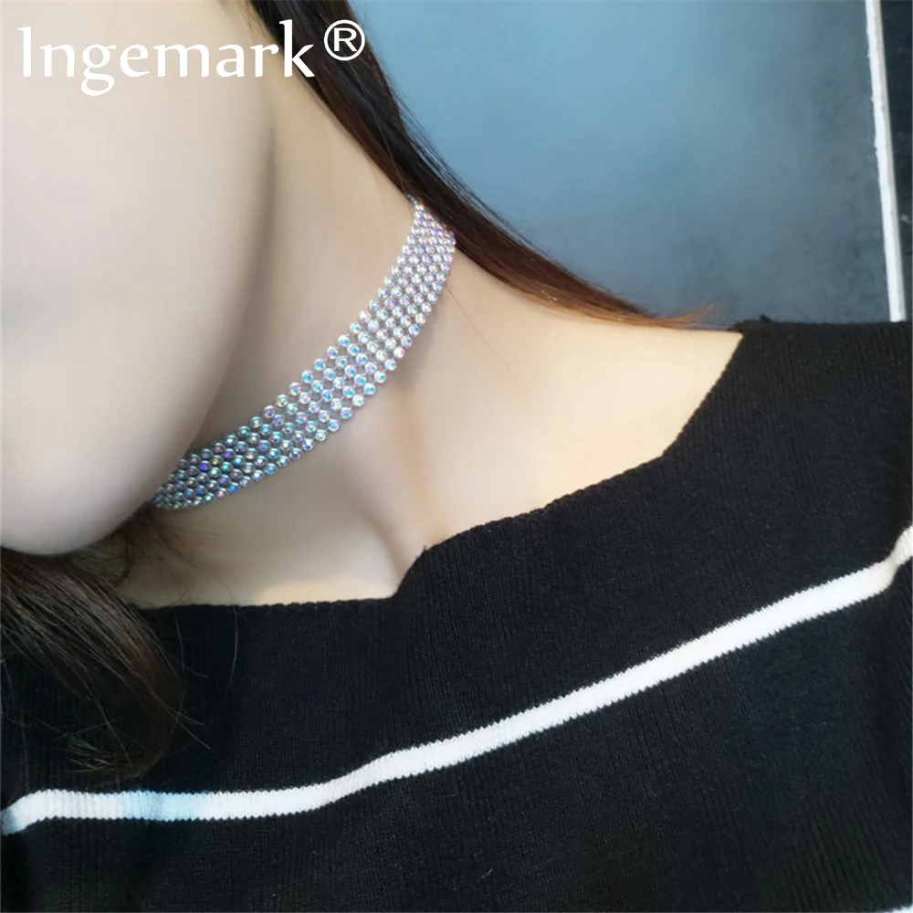 

Ingemark Punk Rhinestone Choker Necklace Women Wedding Gothic Colorful Crystal Bridal Shiny Chain Necklace Tiny Girlfriends Gift
