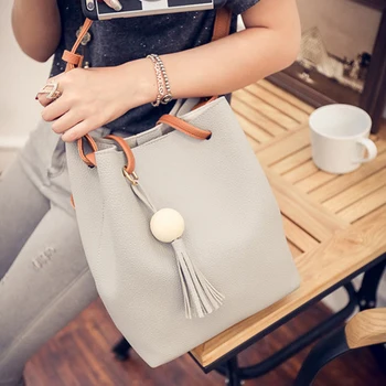 

Bucket Women Mother Bag Autumn Fashion New Tassel Shoulder Bag Casual Messenger Bag Child Package