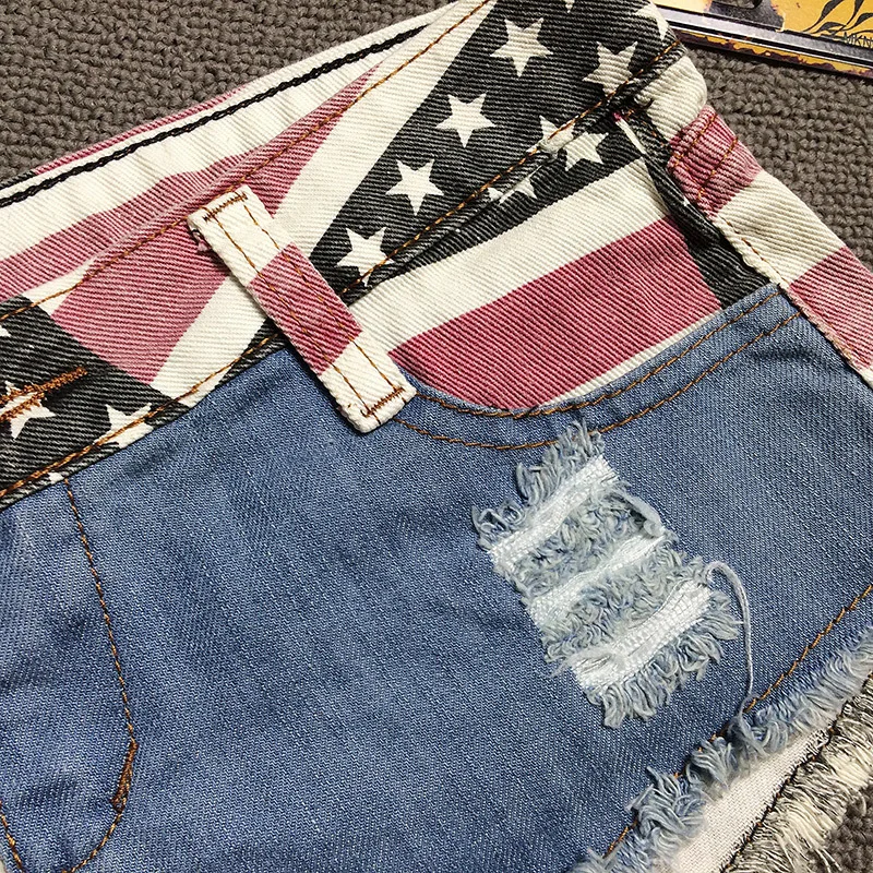 Летние сексуальные женские джинсы с заниженной талией хип-хоп шорты рваные винтажные классические американские флаг Pub вечернее крутое уличные джинсы