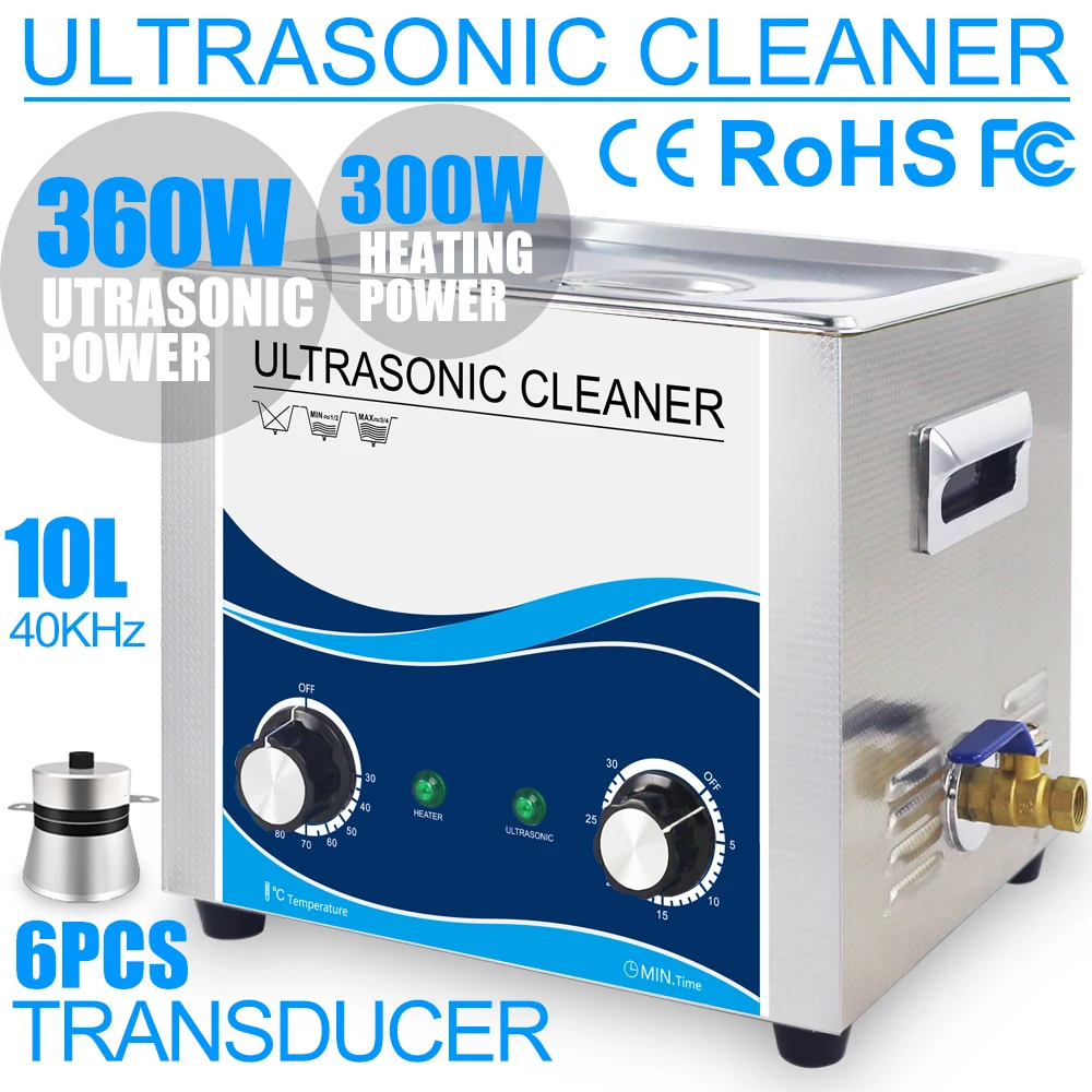 

10L Ultrasonic Cleaner Heater 240W 360W Stainless Steel Tank 40KHZ Mechanical Ultrasound Washer for Bike Chain Engine Parts