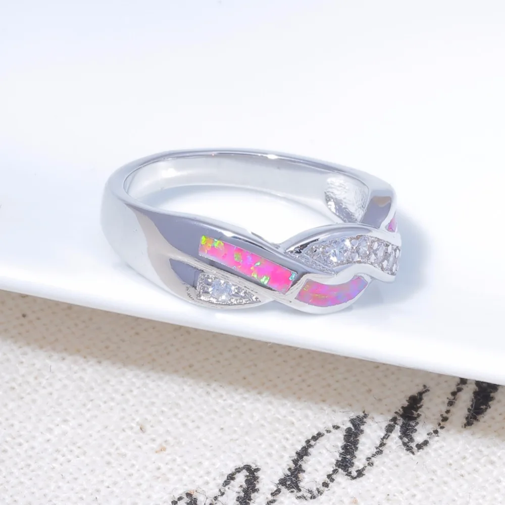 CiNily Created Pink Fire Opal Cubic Zirconia Silver Plated Wholesale Hot for Women Jewelry Engagement Ring Size 6.5-8.5 OJ9329