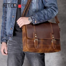 AETOO Retro head cowhide Briefcase Leather laptop bag men's shoulder oblique cross bag