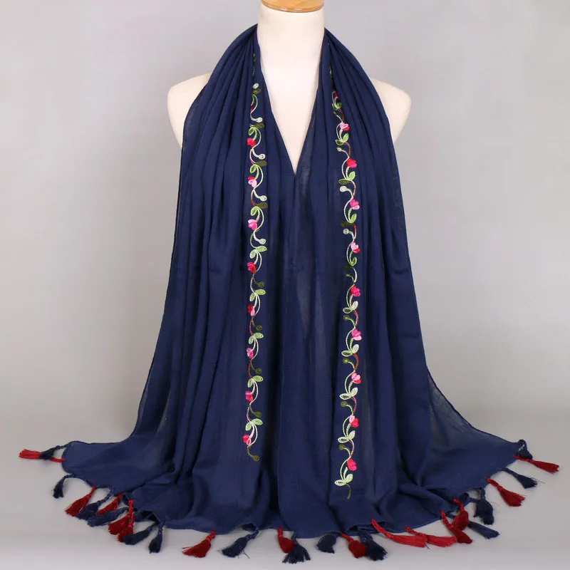 2021 Fashion Bohemian Floral Chain Tassel Viscose Shawl Scarf Women High Quality Stitch Ethnic Pashmina Stole Muslim Hijab Snood