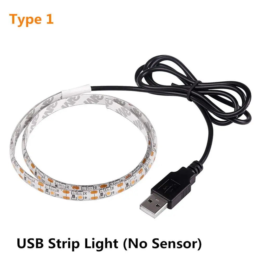 1 м 2 м беспроводной датчик движения светодиодный ночной Светильник кровать под шкаф лестница светильник USB Светодиодная лента лампа для телевизора подсветка настенный светильник ing - Испускаемый цвет: USB Light No Sensor
