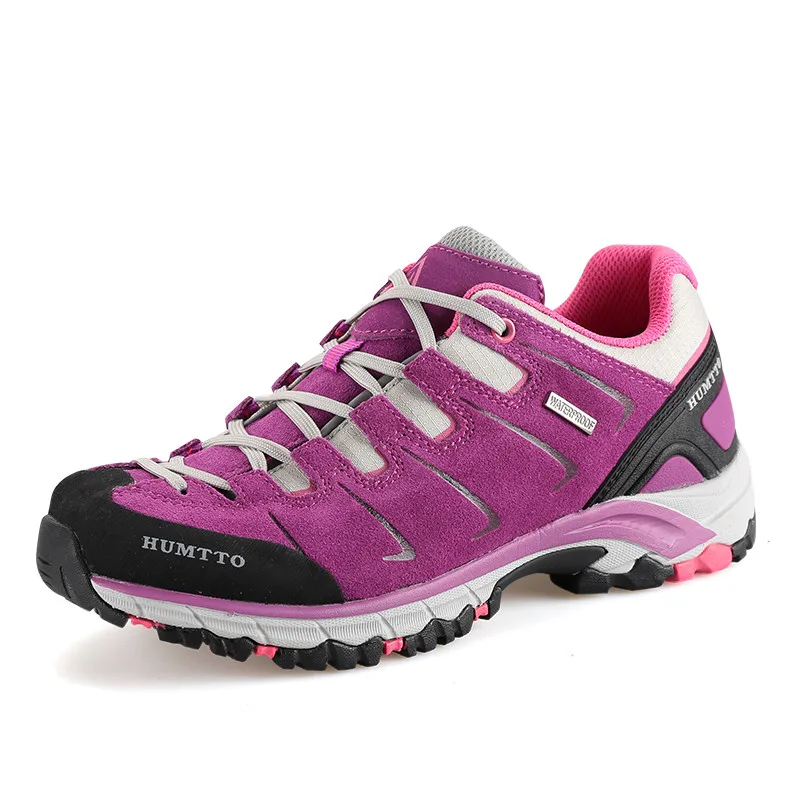 Новинка; зимние треккинговые ботинки из натуральной кожи; дышащие треккинговые уличные ботинки; водонепроницаемые кроссовки для альпинизма; тактические ботинки - Цвет: Purple women