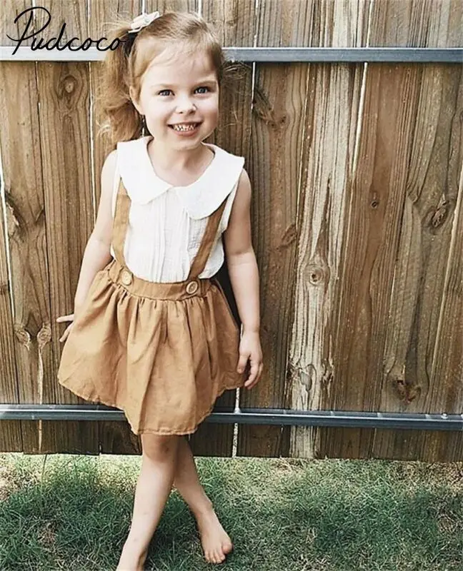 

Sweet Toddler Kids Baby Girls Summer Outfit Rufffle Shirt Tops+Bib Shorts Outfit