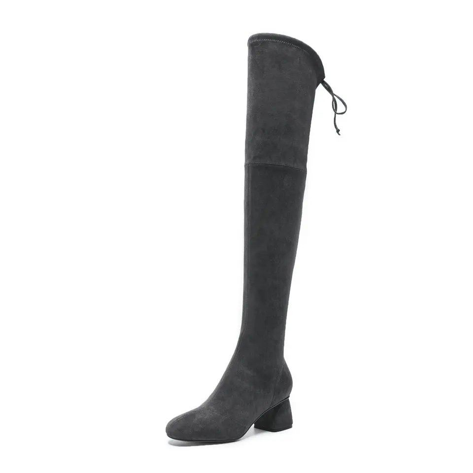 khaki Banda En Moto gris Zapatos Mujer Gris 40 Señoras Elástico Negro 34 Rodilla Sobre Botas Punta Eshtonshero Mujeres Tamaño Med La RB6Hzqq