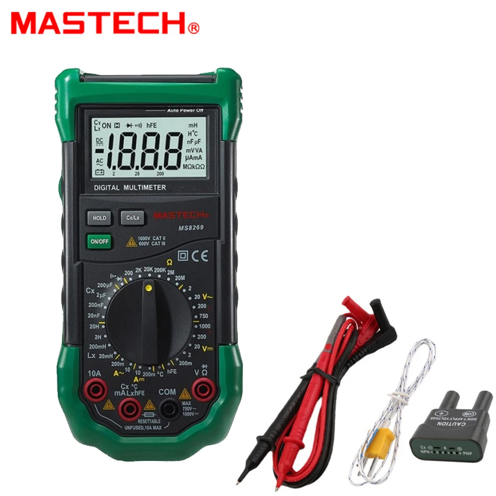 

Mastech MS8269 3 1/2 Digital Multimeter LCR Meter AC DC Volt Amp Ohm Frequency Capacitance Transistor Test