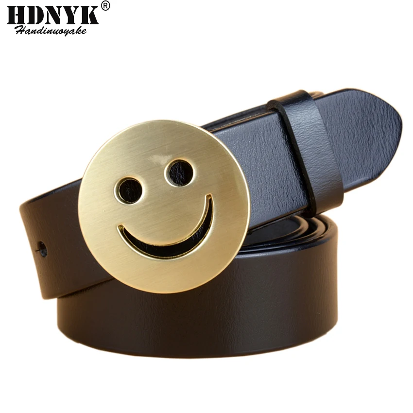 

New Arrival Smiling Face Buckle Belt Strap Genuine Leather Casual All-match Women Brief Belt Women's Strap Belt Students Belt