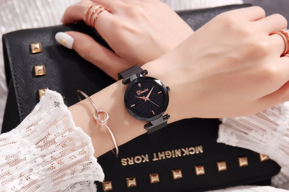 Новинка 2019 года одежда высшего качества Роскошные женские кварцевые часы для женщин платье черного цвета часы. Модные Подарочный